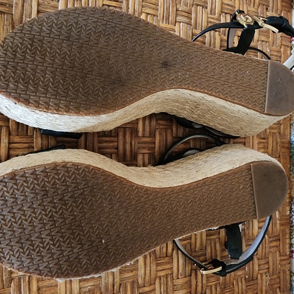 MICHAEL KORS Black Leather JALITA Jute PLATFORM Strappy MK Logo SANDALS - Picture 4 of 16